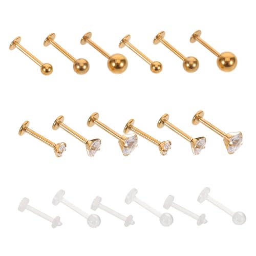 Garneck 18 Stück Teiliges Lippenpiercing aus mit Zirkonia Bar Flache Rückseite Robust und Pflegeleicht Modischer Hip Hop Körperschmuck für Damen und Herren von Garneck
