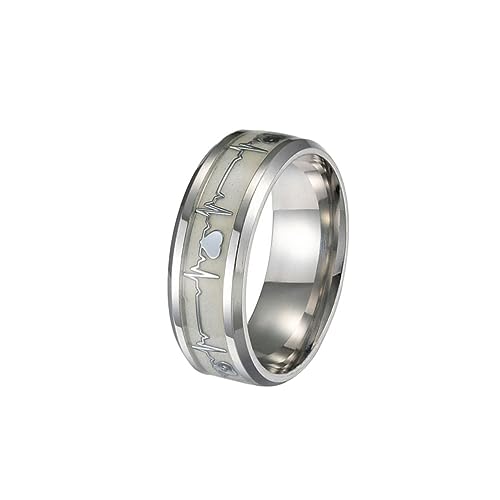 Garneck Leuchtender Unisex Fingerring Elektrokardiographisches Design Größe 9 Stilvoller Partnerring für Frauen und Männer für Partys und Hochzeiten Robustes und Langlebiges Material von Garneck