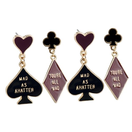 Garneck 2 Paare Asymmetrische Poker Ohrhänger Spades Hearts Damen Modische Leichte Statement Dangle Ohrringe für Party und Alltag Vielseitig Kombinierbar Schmuckset von Garneck