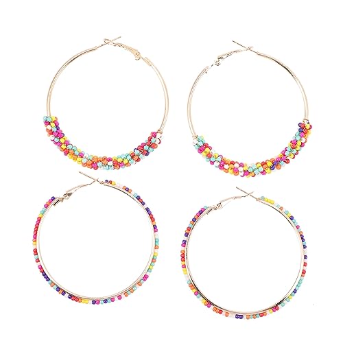 Garneck 2paare Perlen Creolen Und Offene Kreis Ohrringe Für Mädchen Boho Kreis Runde Ohrringe Offene Creolen Aus Legierung von Garneck