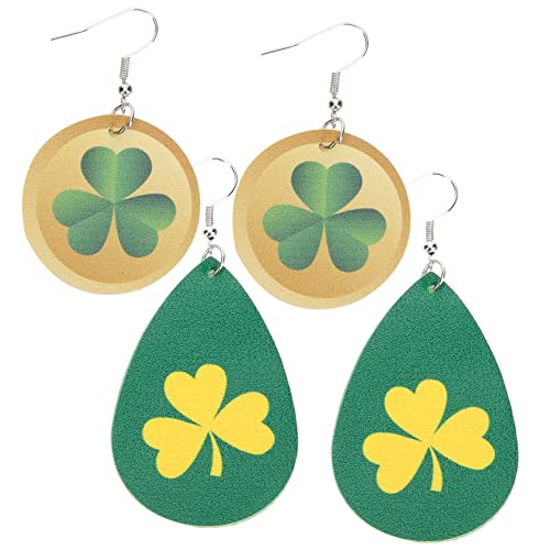 Garneck 2 Paare Damen Kleeblatt Ohrringe Dangle Shamrock Ohrhänger für Patricks Day Party Kostüm Accessoires Modisch Vielseitig für Alltag und Festlichkeiten von Garneck
