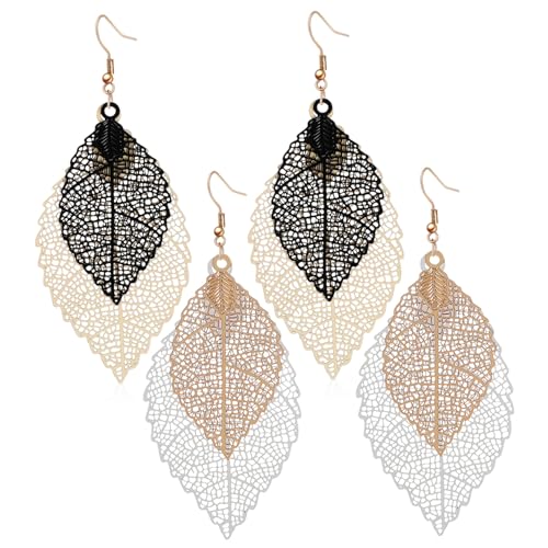 Garneck 2 Paare Damen Ohrhänger Doppel Layer Baumelnde Ohrschmuck Hakenohrringe Leicht Elegant Für Alltag Hochzeit von Garneck