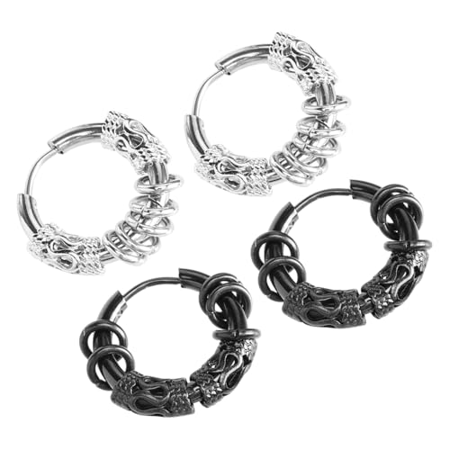 Garneck 2 Paare Herren Ohrringe Edelstahl Creolen mit Drachenmuster Modisch Langlebig Robust Stilvoll für Geburtstag Club Hochzeit und Party Geeignet von Garneck
