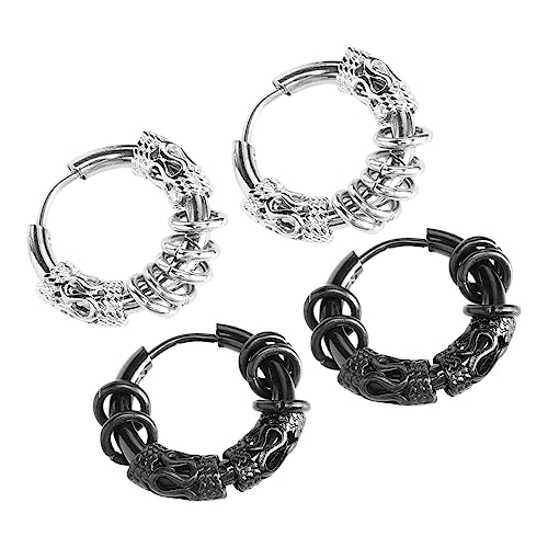 Garneck 2 Paare Herren Ohrringe Rund Drachen Design Mode Ohrstecker Robust Langlebig Stylisch für Alltag Party von Garneck
