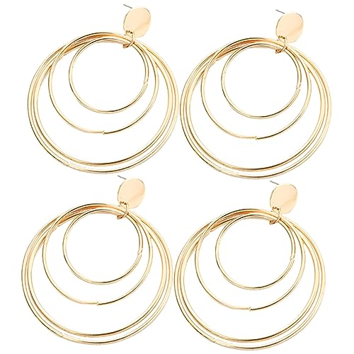 Garneck 2 Paare Layered Hoops Ohrringe Damen Trendige Creolen Leicht Hautfreundlich Vielseitiger Schmuck für Alltag Party Gelb von Garneck