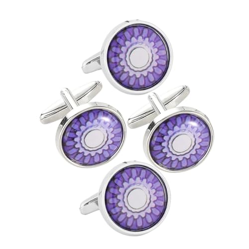 Garneck 2 Paare Manschettenknöpfe für Herren mit Floralem Muster Runde Blumen Design Französische Manschettenknöpfe Robustem Legierungsmaterial Elegantes Accessoire für Hochzeit und von Garneck