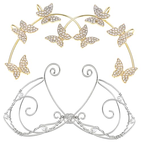 Garneck 2 Paare Ohrclips Piercingfrei Schmetterling Ohrmanschette und Elf Ohrclip Damen Leichter Glänzender Ohrschmuck mit Strass Komfortabel Modisch Passend für Frauen und Mädchen von Garneck