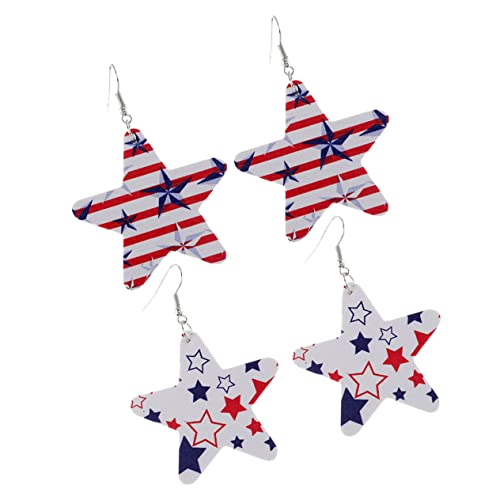 Garneck 2 Paare PU Ohrringe Sternförmige Dangler Schmuck für Damen Mädchen Unabhängigkeitstag Bunte Ohrhänger mit Zeitgemäßem Design Auffällige Ohrschmuck für Alltag und Party von Garneck