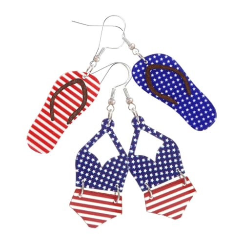 Garneck 2 Paare Patriotische Ohrhänger Stern Streifen Design Leicht und Hautfreundlich Damen Ohrschmuck für Unabhängigkeitstag Feier und Alltag Geeignet von Garneck