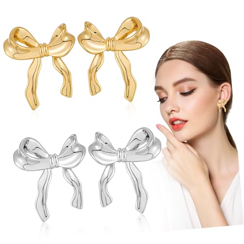 Garneck 2 Paare Schleifen Ohrstecker Leichte Ohrringe für Damen Kleine Schmuckstücke als Geburtstag Weihnachten von Garneck