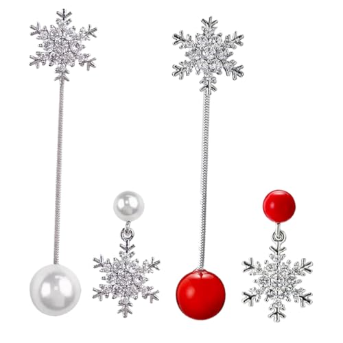 Garneck 2 Paare Silber Ohrhänger Damen Perlenohrringe Asymmetrisch Ohrschmuck Stilvolle Ohrpendants Party Schmuck für Frauen Mädchen in Rot Weiß von Garneck
