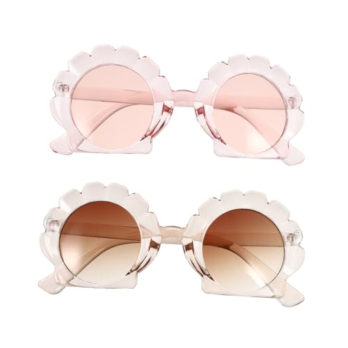 Garneck 2 Paare Teiliges Unregelmäßige Sonnenbrillen in Muschelform Transparente Braune und Rosa Gläser UV schutz Modisch für Strand Party und Alltag für Reisen und Kostümfest von Garneck