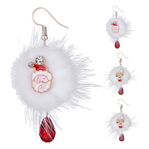 Garneck 2 Paare Weihnachtsohrringe Santa Claus Dangle Ohrhänger mit Flauschigen Kugeln Leichte Funkelnde Weihnachts Ohrringe für Damen Festlicher Schmuck für Xmas Partys von Garneck