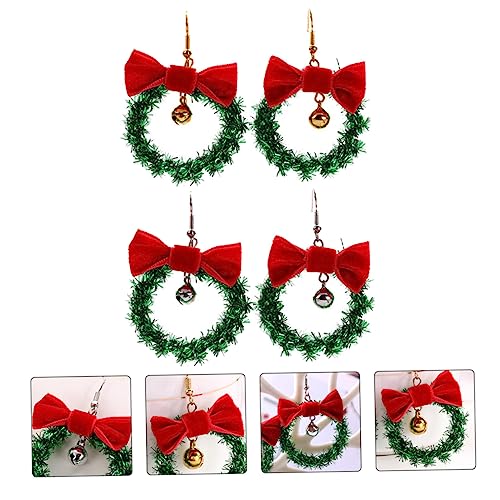 Garneck 2 Paare Weihnachtsohrringe für Damen Kreative Schleifen Glocken Ohrhänger Bunte Xmas Ohrdekoration Langlebiges Material Festlicher Schmuck für Party und Familienfeier von Garneck
