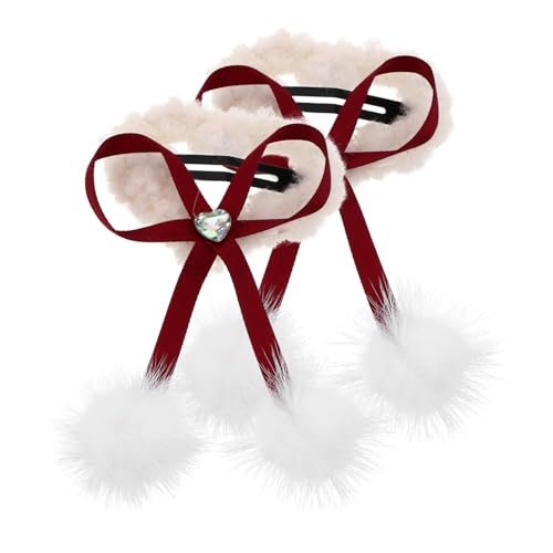 Garneck 2 STÜCK Rote Herz Haarspangen mit Schleife Kuschelige Haarklammern für Mädchen und Frauen Haarschleifen Plüsch und Vielseitig Einsetzbare Haarschmuck Accessoires für Alltag und von Garneck