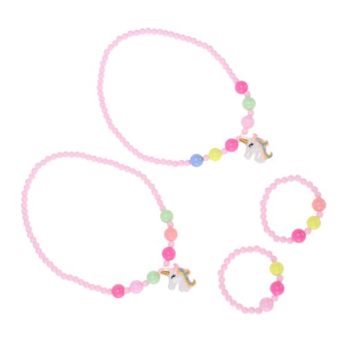 Garneck 2 Stück Einhorn Armbänder und Halskette für Mädchen Kinder Schmuckset mit Cartoon Einhorn Anhängern Einfache Langlebige Kinderarmbänder für Partys Reisen von Garneck