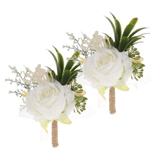 Garneck 2 Stück Ansteckblumen für Männer Kunstblumen Weiß für Hochzeiten Abschlussbälle und Formelle Anlässe als Anstecker für Bräutigam und Trauzeugen von Garneck