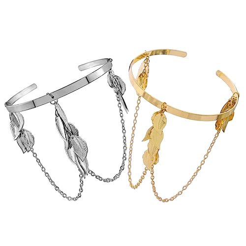 Garneck 2 Stück Arm Cuff Armbänder mit Design Leichte Metall Armlets Gold und Silber Verstellbare Damen Armreifen Ketten Manschetten Hautfreundlich und Langlebig von Garneck
