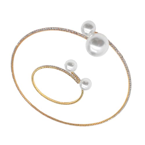 Garneck 2 Stück Brautschmuck Perlen Halskette und Armband Set Damen Schmuck mit Goldfarbenem Perlen Design für Hochzeit Geburtstag und Festliche Anlässe Elegantes Handgelenk von Garneck