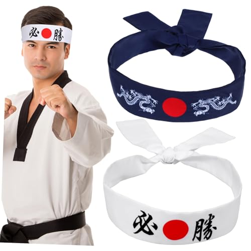 Garneck 2 Stück Bushido Stirnband Laufstirnband Ninja Stirnband Für Karate Workout Samurai Binden Damen Haarband Japan Stirnbänder von Garneck