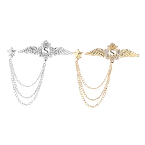 Garneck 2 Stück Elegante Broschen mit Engelsflügel und Stern Motiv Modische Kleidung Accessoires Glänzende Corsage Anstecknadeln für Anzug Mantel Geschenkidee für Damen und Herren von Garneck