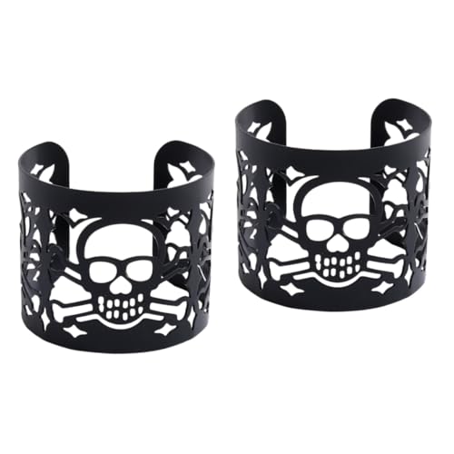 Garneck 2 Stück Extravaganter Halloween Armreif mit Schädel Hohl Gearbeitet Vintage Stil Robustes Retro Armband für Damen und Herren Auffälliges Schmuckstück für Halloween Events von Garneck