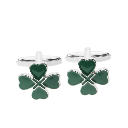 Garneck 2 Stück Grüne Irische Manschettenknöpfe Legierung Herz Kleeblatt Design Für Herren Business Hochzeit Party Schmuck Accessoire von Garneck