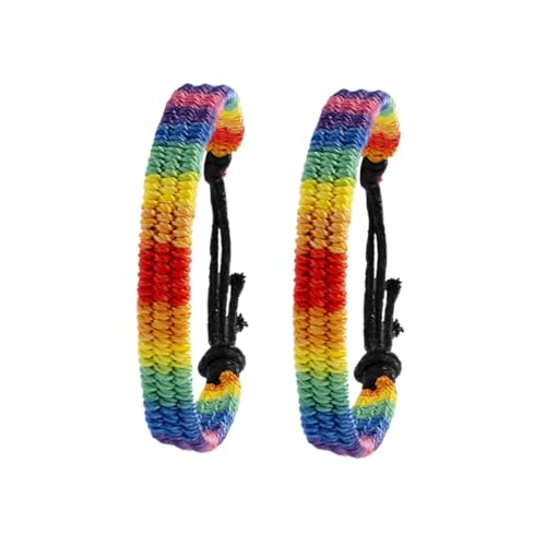 Garneck 2 Stück Handgefertigte Regenbogen Armbänder Geflochtene Lgbt Freundschaftsarmbänder Bunte Homosexuelle Wristbands Langlebige Farbenfrohe Pride Schmuck von Garneck