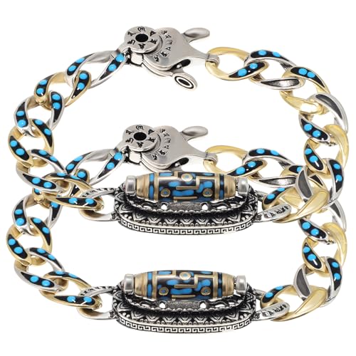 Garneck 2 Stück Handgefertigtes Türkisstein Armband Tibetisches Armband Aus Kupfer Verstellbar Für Damen Und Herren Exotisches Design 20cm Länge von Garneck