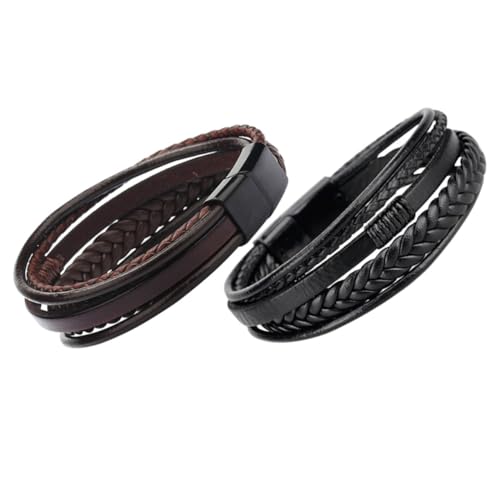 Garneck 2 Stück Herren Armband PU Geflochtenes Ethno Stil Handgelenk Schmuck Schwarz Braun Modisches Band mit Magnetischem Verschluss Robust und Stilvoll für Alltag und Freizeit von Garneck