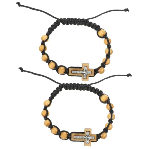 Garneck 2 Stück Herren Armband mit Kreuzanhänger und Perlen Verstellbares Rosary Bracelet Handgefertigtes Schmuckstück für Männer Modischer Wrist Chain Punk Style Einzigartiges von Garneck