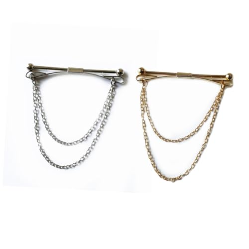 Garneck 2 Stück Herren Collar Pin mit Kette Teiliges Gold Silber Edelstahl Glänzend und Anlauffest Anstecknadel für Krawatten für Business und Formelle Anlässe von Garneck