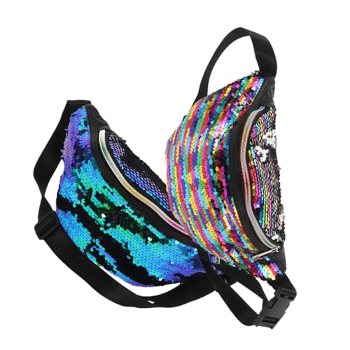 Garneck 2 Stück Mermaid Sequin Bauchtasche Damen mit Verstellbarem Gurt Schimmernde Hüfttasche für Outdoor Festival und Party Modische Glitzertasche Regenbogen Grün und Schwarz von Garneck