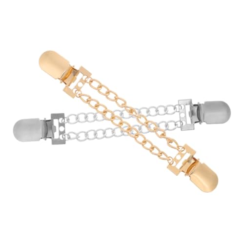 Garneck 2 Stück Metal Chain Cardigan Clips Pulloverbroschen Langlebigem Metall Leichte Schalverschlüsse für Damen Vielseitige Kleid und Strickjacken Accessoires Gold und Silber Sicherer von Garneck