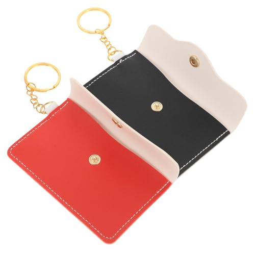 Garneck 2 Stück Münzbeutel Schlüsselanhänger aus PU Geldbörse mit Kartenfach Langlebig Kompakt Schwarz und Rot Praktische Aufbewahrungstasche für Münzen und Ausweise von Garneck
