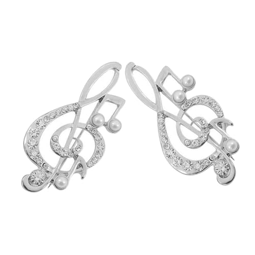Garneck 2 Stück Musiknoten Broschen mit Fake Perlen Silberfarbene Anstecknadeln für Damen Modische Schmuckpins für Kleidung und Hüte Stilvolle Dekorative Vintage Accessoires für Pullover von Garneck