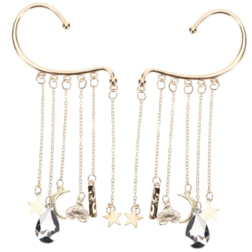 Garneck 2 Stück Non Piercing Ohrclip Ohrringe Mond Stern Ohrmanschette Lange Quaste Dangle Schmuck für Frauen Mädchen Komfortabel Leicht Stylish von Garneck