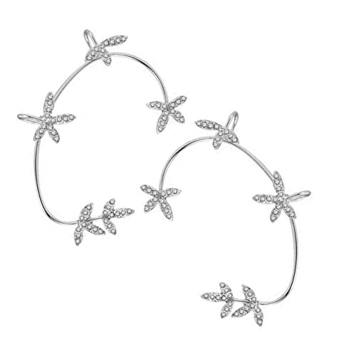 Garneck 2 Stück Ohrclips mit Funkelnden Strasssteinen Vintage Design Ohrklemmen Piercing Ear für Damen Silberfarbene Baumblatt Ohrringe Komfortabel und Stylisch von Garneck