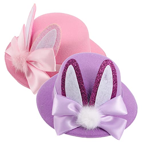 Garneck 2stücke Haarspangen Mit Hut-motiv Originelles Haaraccessoire Für Mädchen Für Frühlingsfeiern Und Kinderpartys Mit Süßen Hasenohren in Tiefem Lila von Garneck