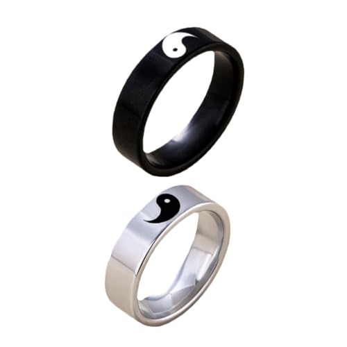 Garneck 2 Stück Paarringe Edelstahl Symbolische Partnerschaftsringe für Glatte Oberfläche Komfortabler Sitz Chinesisches Tai Chi Design Geschenk zu Jahrestag und Valentinstag von Garneck
