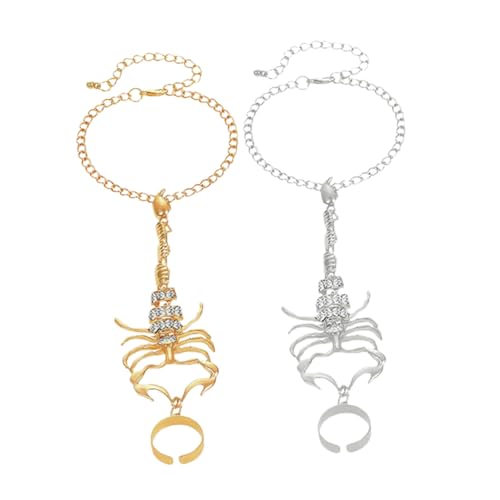 Garneck 2 Stück Punk Scorpion Ring Armband Fingerkettchen Hand Schmuck für Damen Halloween Party Modisch Bequem von Garneck