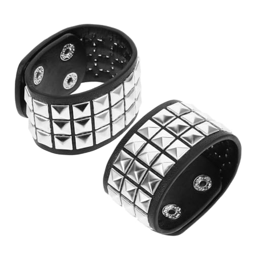 Garneck 2 Stück Retro Punk Armband aus Robustem PU Material Nietenbesetzt Modisches Vintage Wristband für Herren und Damen Vielseitiges Halloween Schmuckaccessoire für Partys und Konzerte von Garneck