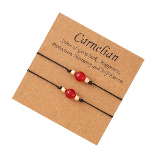 Garneck 2 Stück Rotes Karneol Armband Set Geflochtenes Schmuck Valentinstag Freundschaftsarmband Damen Herren Erinnerung Wristchain von Garneck