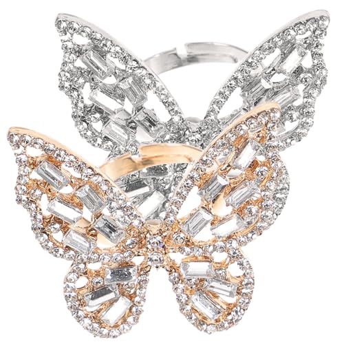 Garneck 2 Stück Schmetterling Fingerringe mit Funkelnden Strasssteinen Damenringe Hochwertiger Legierung Glänzend Langlebig und Vielseitig Kombinierbar von Garneck