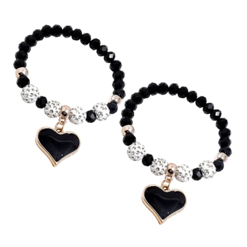 Garneck 2 Stück Schwarz Herz Handgelenk Armband mit Kristallperlen Schmuckstücke für Frauen als zu Weihnachten Valentinstag oder Hochzeiten von Garneck