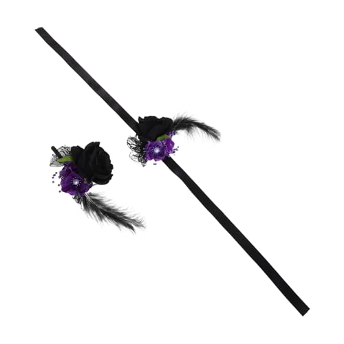 Garneck 2stücke Handgelenk-blumenarmband Künstliche Blumen Für Halloween Schwarz Corsage Brautjungfern Hochzeit Party Langlebig Leicht Vielseitig Einsetzbar von Garneck