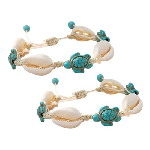 Garneck 2 Stücke Verstellbare Muschel Fußkettchen mit Schildkröten Anhänger für Damen Boho Armband für Strandurlaub und Sommermode von Garneck