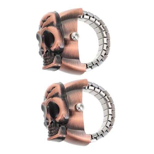 Garneck 2 Stück Skull Finger Watch Clamshell Ring Watch mit Flip Deckel Umweltfreundlich Robustes Material Schmuckuhr Halloween für Damen Herren von Garneck
