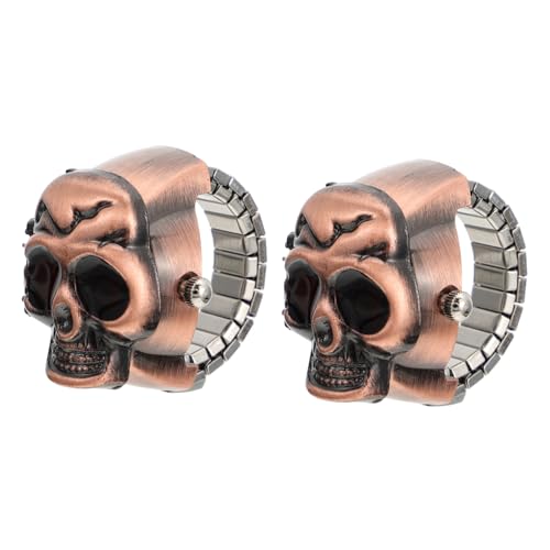 Garneck 2 Stück Skull Ring Uhren mit Klappdeckel Retro Verstellbar für Täglichen Gebrauch und Besondere Anlässe Präzise Quarzbewegung für Mode und Fotografie von Garneck