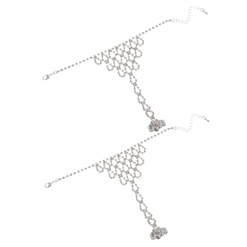 Garneck 2 Stück Strass Handkette Armband mit Fingerring Silbernes Kupfer Schmuckset für Hochzeit Braut Brautjungfer Funkelndes Langlebiges Brautschmuck Accessoire für Party Tanz Bankett von Garneck